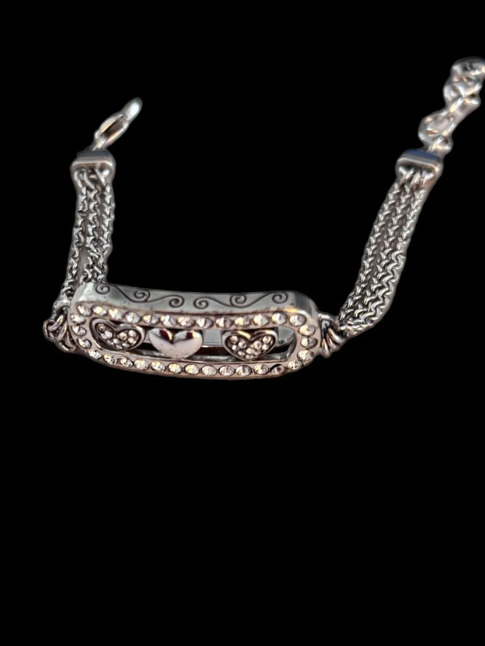 Brighton Kiss & Tell Crystal Heart Bracelet. Swarovski Crystals silver plate.